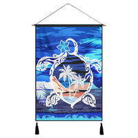 Hawaiian Turtle Plumeria Coconut Tree Polynesian Hanging Poster Blue - AH Hanging Poster Cotton And Linen - Polynesian Pride