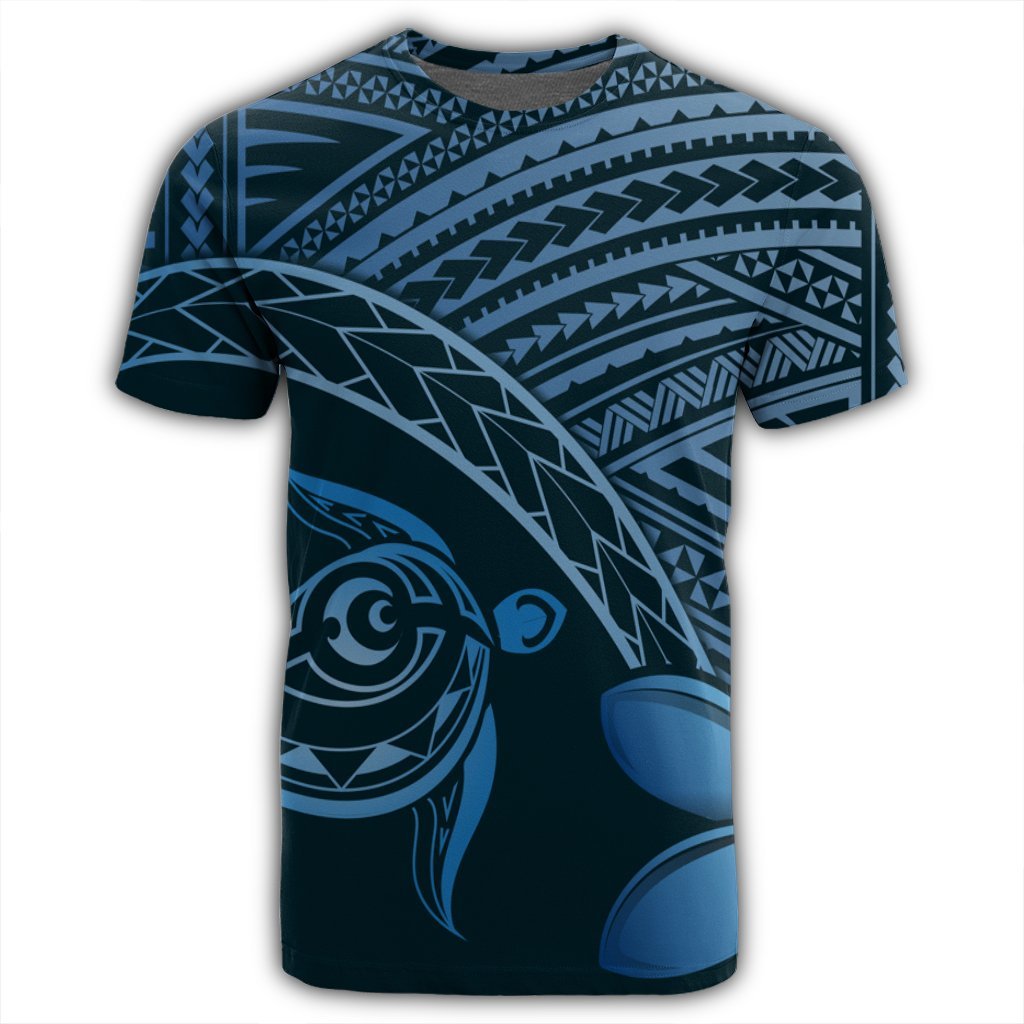 Hawaiian Turtle Plumeria Kakau Polynesian Quilt T Shirt Neo Blue AH - Polynesian Pride