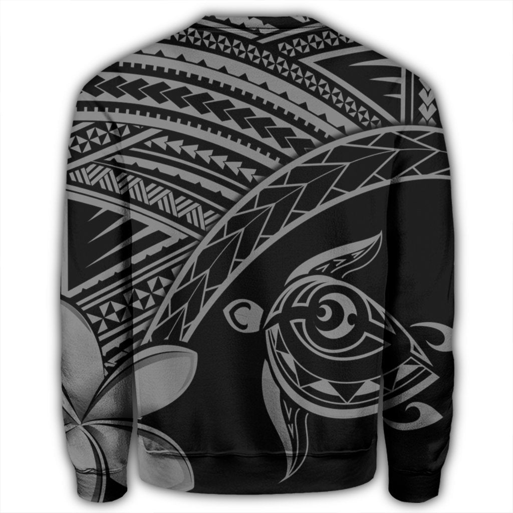 Hawaiian Turtle Plumeria Kakau Polynesian Quilt Sweatshirt Neo Gray AH - Polynesian Pride
