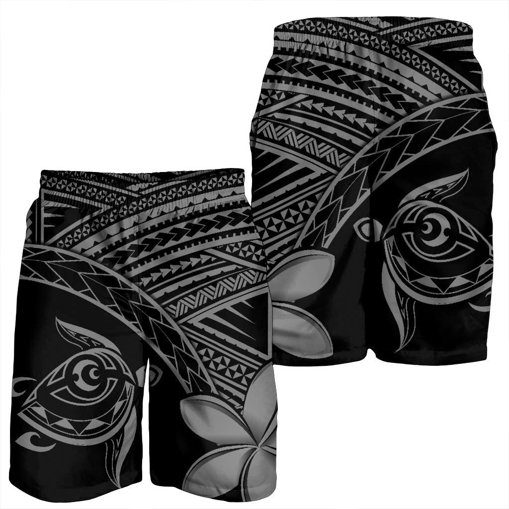 Hawaiian Turtle Plumeria Kakau Polynesian Quilt Men's Shorts Neo Gray AH - Polynesian Pride