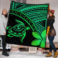 Hawaiian Turtle Plumeria Kakau Polynesian Quilt Premium Quilts Neo Green AH - Polynesian Pride