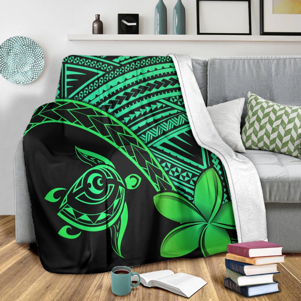 Hawaiian Turtle Plumeria Kakau Polynesian Quilt Premium Blankets Neo Green AH - Polynesian Pride