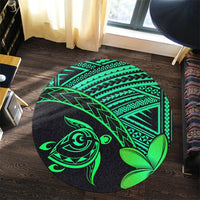 Hawaiian Turtle Plumeria Kakau Polynesian Quilt Round Carpet Neo Green AH - Polynesian Pride