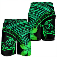 Hawaiian Turtle Plumeria Kakau Polynesian Quilt Men's Shorts Neo Green AH - Polynesian Pride