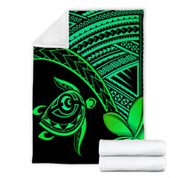 Hawaiian Turtle Plumeria Kakau Polynesian Quilt Premium Blankets Neo Green AH - Polynesian Pride