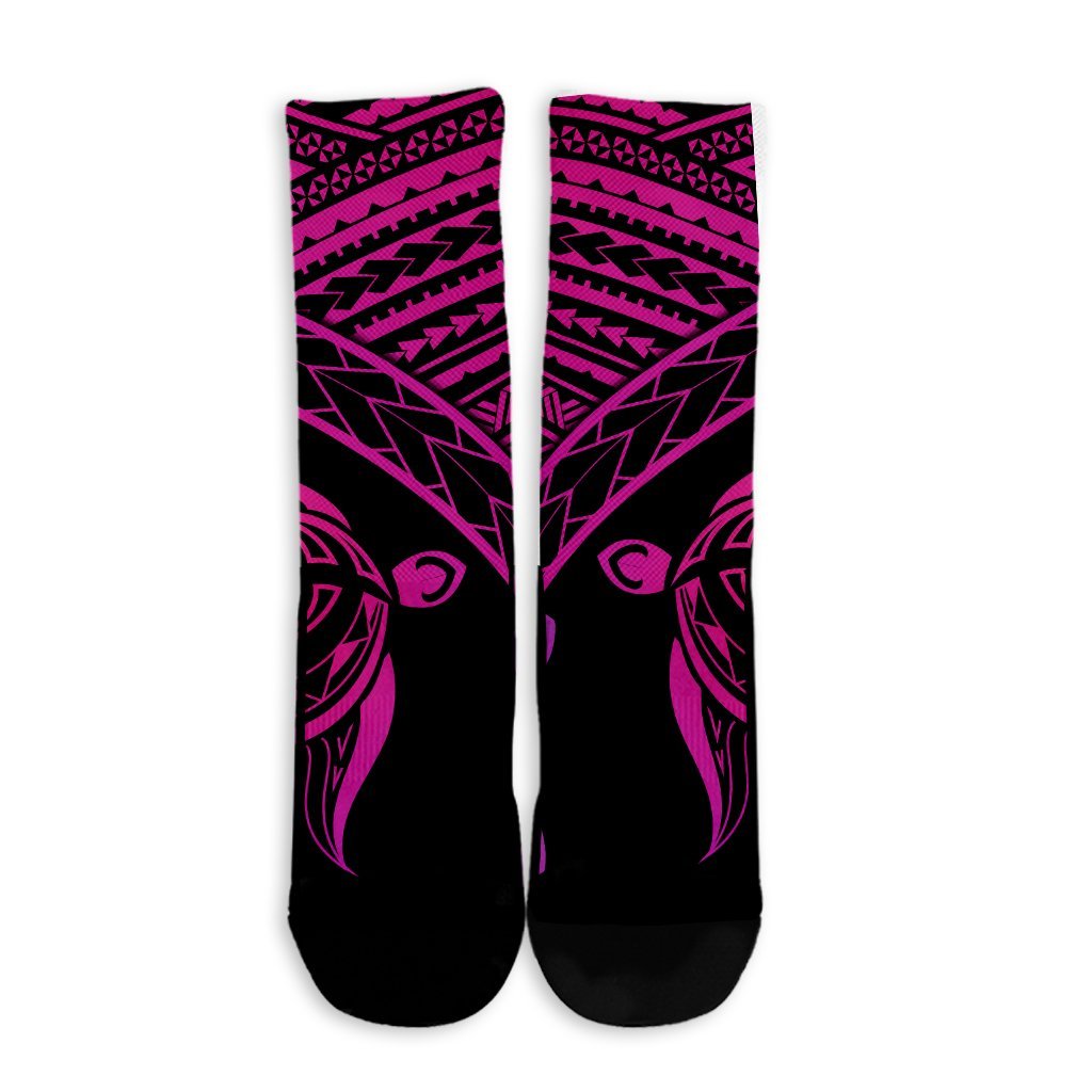 Hawaiian Turtle Plumeria Kakau Polynesian Quilt Crew Socks Neo Pink AH - Polynesian Pride