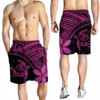 Hawaiian Turtle Plumeria Kakau Polynesian Quilt Men's Shorts Neo Pink AH - Polynesian Pride