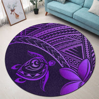 Hawaiian Turtle Plumeria Kakau Polynesian Quilt Round Carpet Neo Purple AH - Polynesian Pride