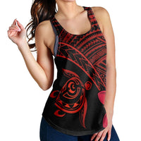 Hawaiian Turtle Plumeria Kakau Polynesian Quilt Racerback Tank Neo Red AH - Polynesian Pride