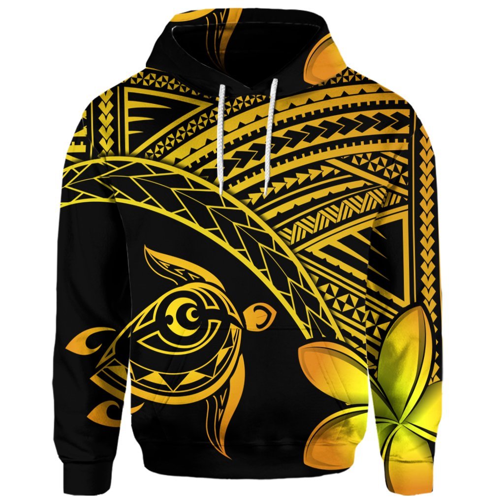 Custom Hawaiian Turtle Plumeria Kakau Polynesian Quilt Hoodie Neo Yellow - Polynesian Pride