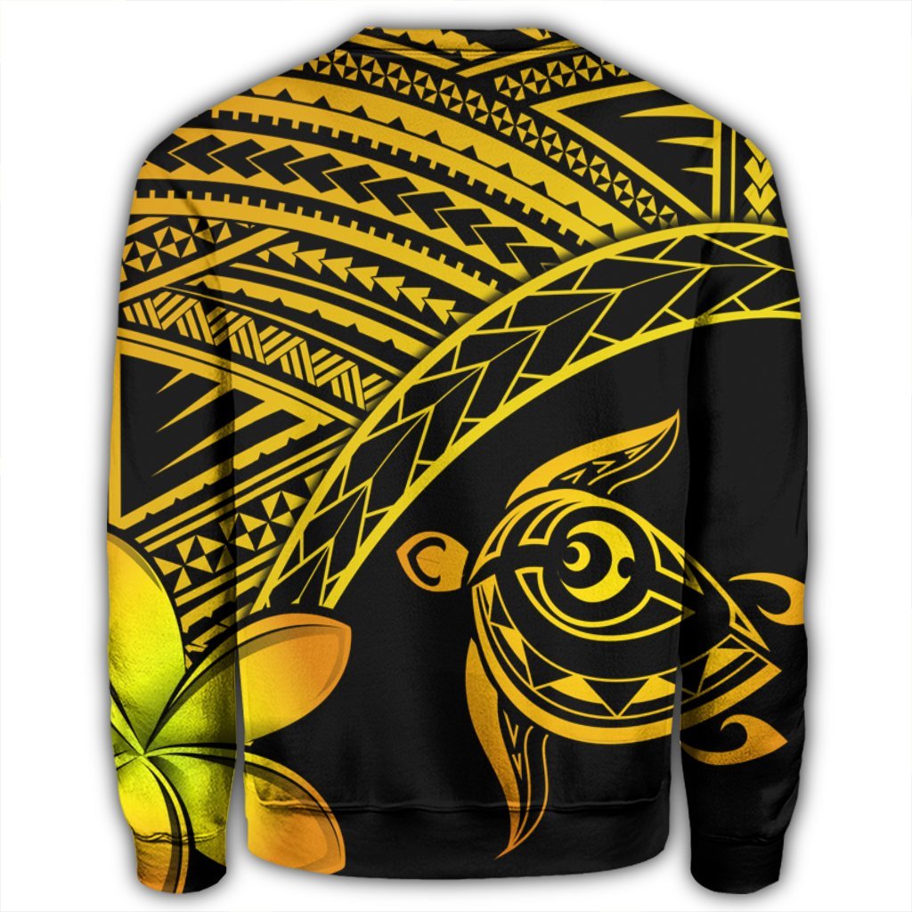 Hawaiian Turtle Plumeria Kakau Polynesian Quilt Sweatshirt Neo Yellow AH - Polynesian Pride