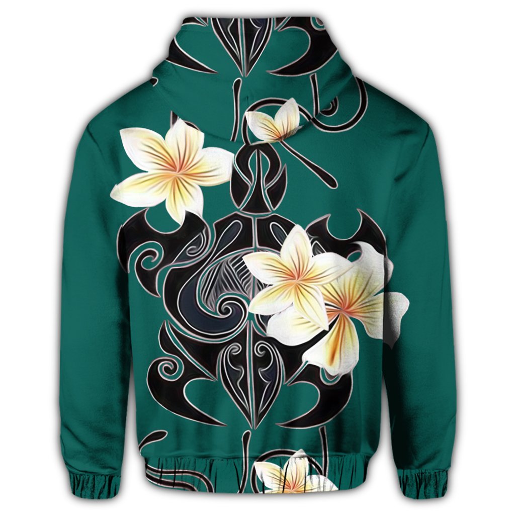 Hawaiian Turtle Plumeria Polynesian Zip Hoodie Mint - Polynesian Pride