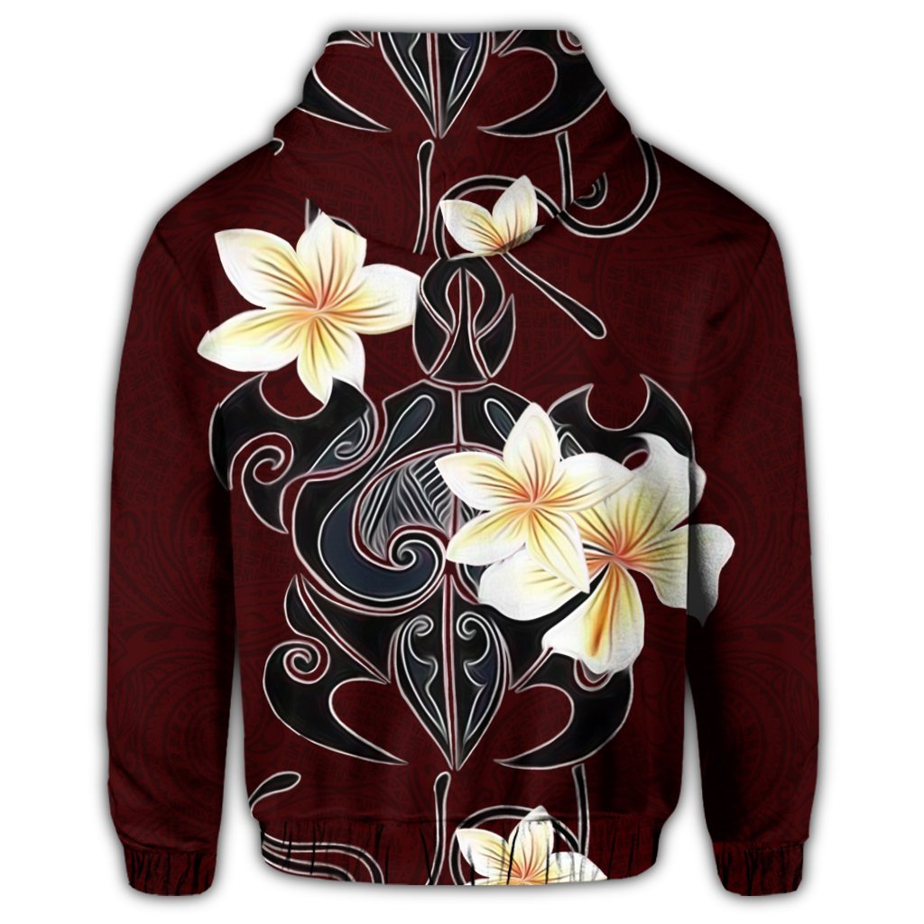 Hawaiian Turtle Plumeria Polynesian Zip Hoodie Red - Polynesian Pride
