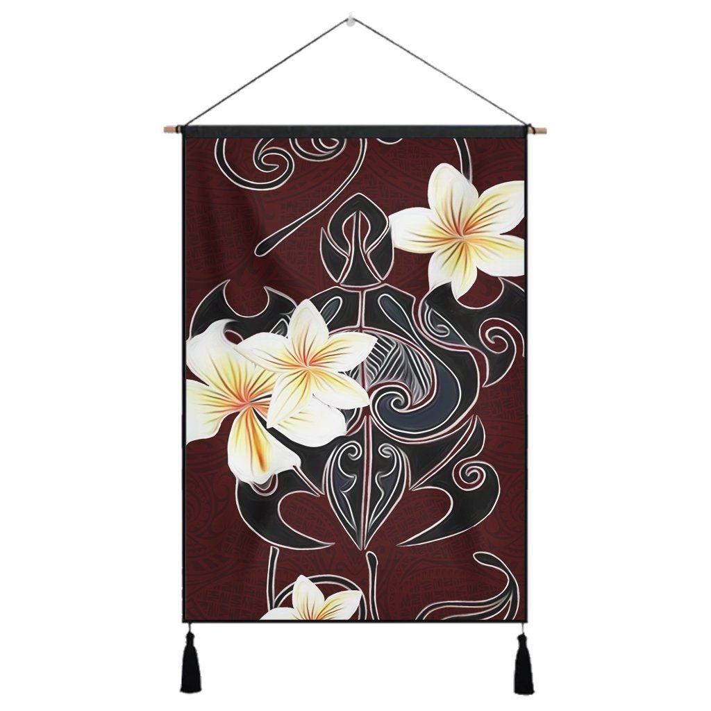 Hawaiian Turtle Plumeria Polynesian Hanging Poster Red - AH Hanging Poster Cotton And Linen - Polynesian Pride