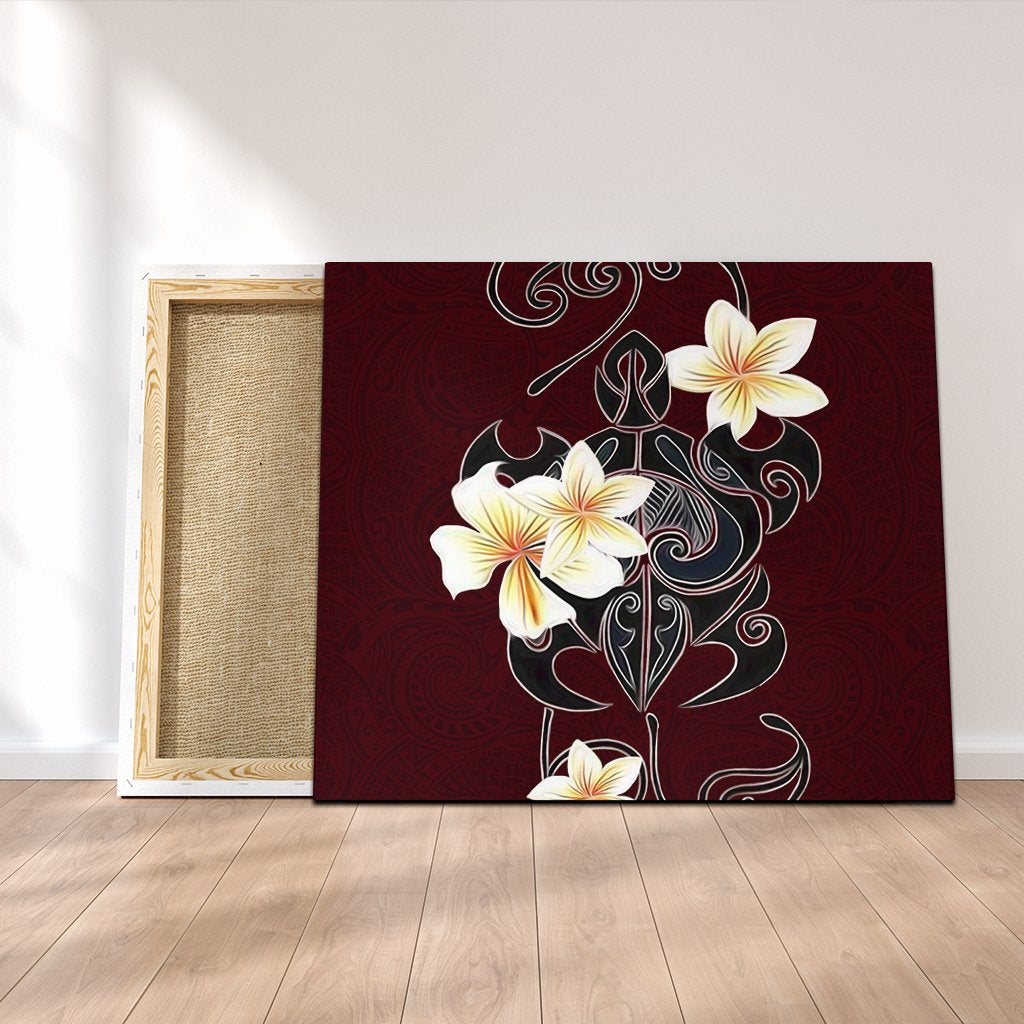 Hawaiian Turtle Plumeria Polynesian Canvas Red - AH Canvas Poly-cotton - Polynesian Pride