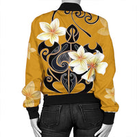 Hawaiian Turtle Plumeria Polynesian Bomber Jacket Yellow - AH - Polynesian Pride