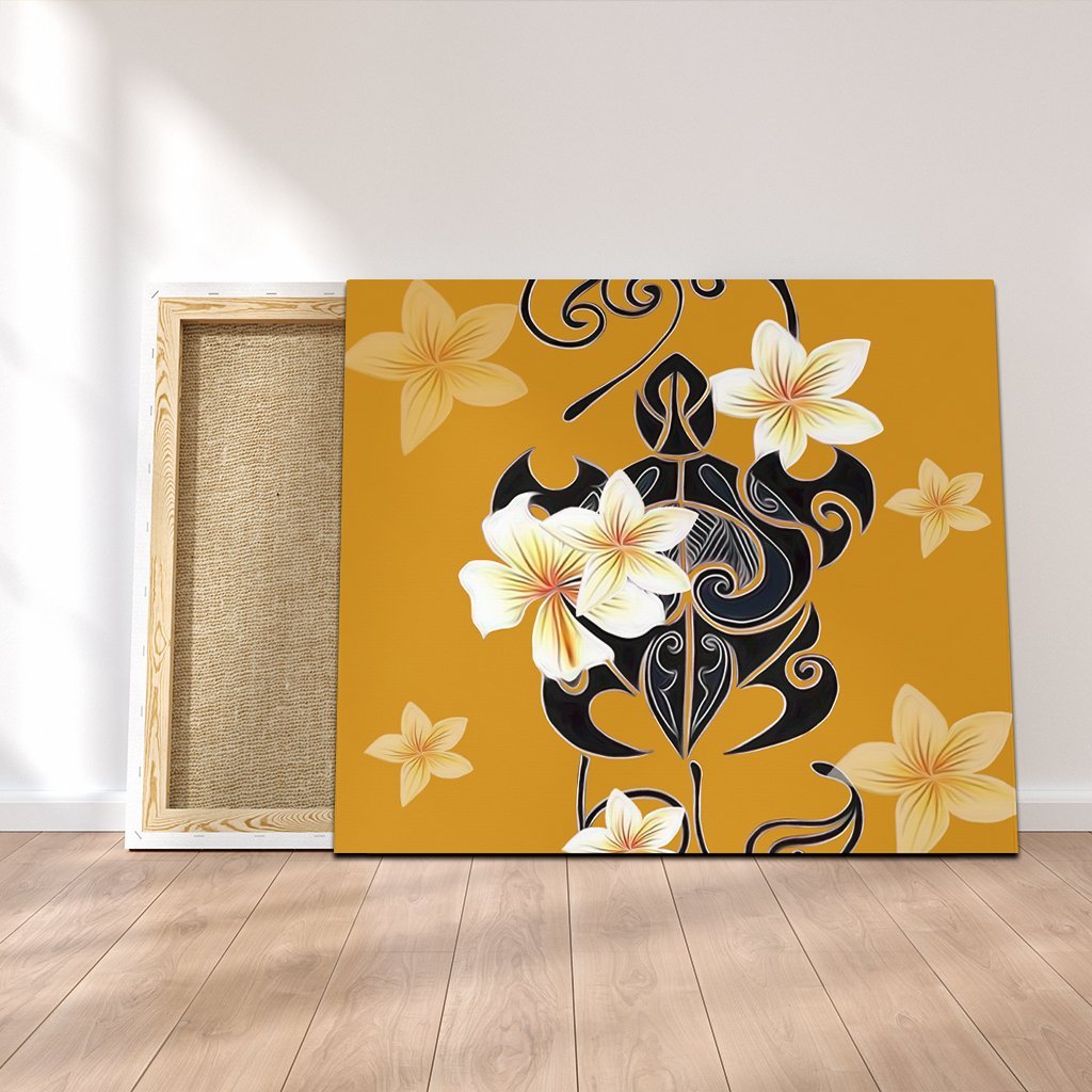 Hawaiian Turtle Plumeria Polynesian Canvas Yellow - AH Canvas Poly-cotton - Polynesian Pride