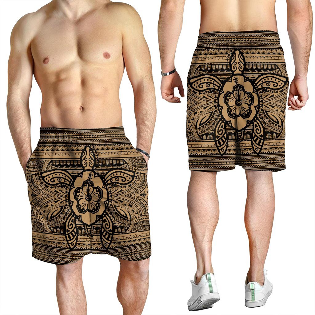 Hawaiian Turtle Polynesian Tribal Men's Shorts Gold AH - Polynesian Pride