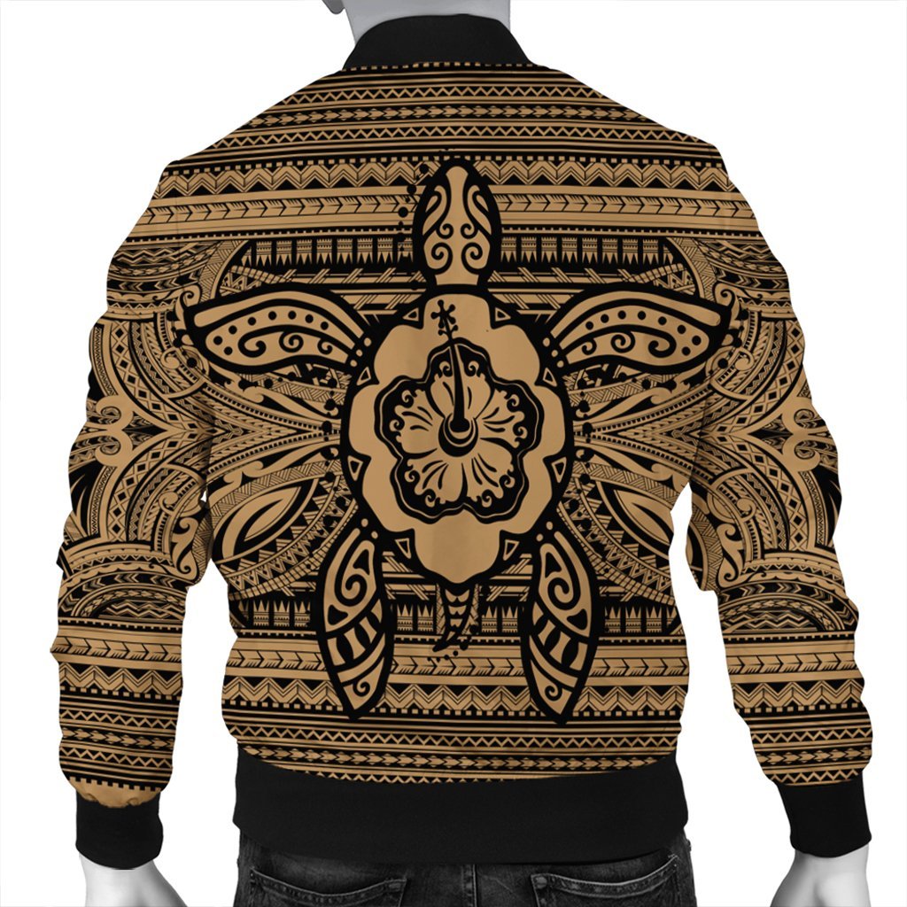 Hawaiian Turtle Polynesian Tribal Bomber Jacket Gold AH - Polynesian Pride