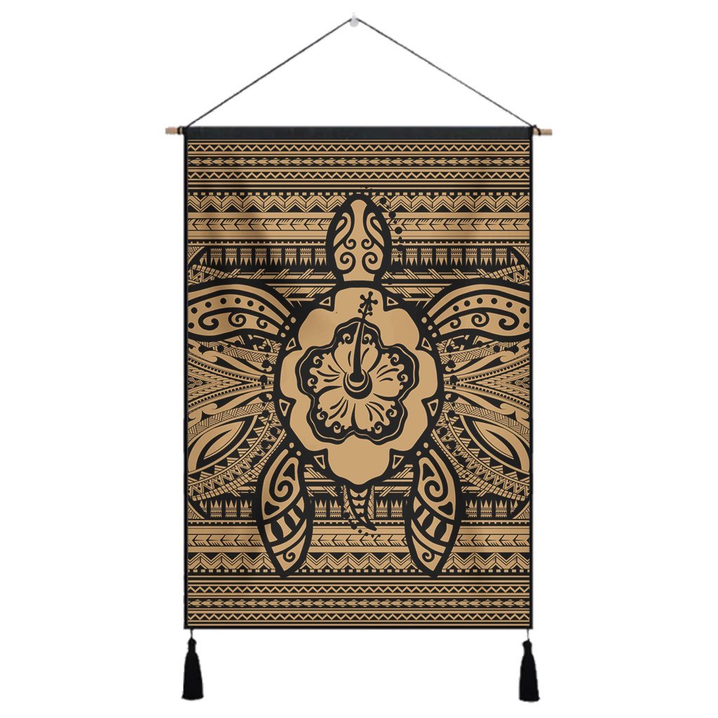 Hawaiian Turtle Polynesian Tribal Hanging Poster Gold AH Hanging Poster Cotton And Linen - Polynesian Pride