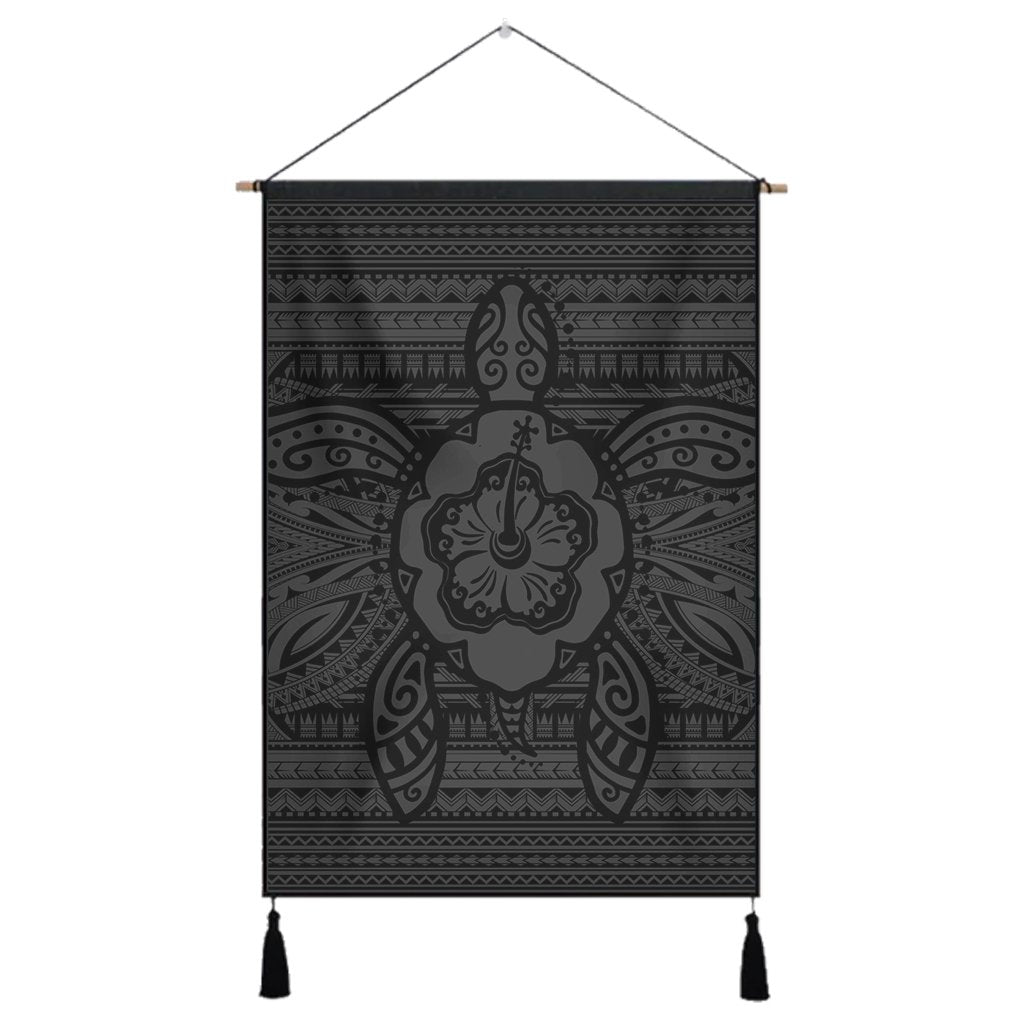 Hawaiian Turtle Polynesian Tribal Hanging Poster Gray AH Hanging Poster Cotton And Linen - Polynesian Pride