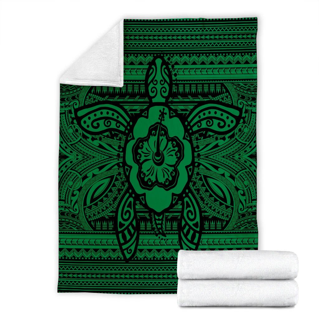 Hawaiian Turtle Polyensian Tribal Premium Blankets Green AH - Polynesian Pride