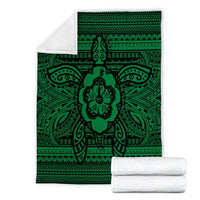 Hawaiian Turtle Polyensian Tribal Premium Blankets Green AH - Polynesian Pride