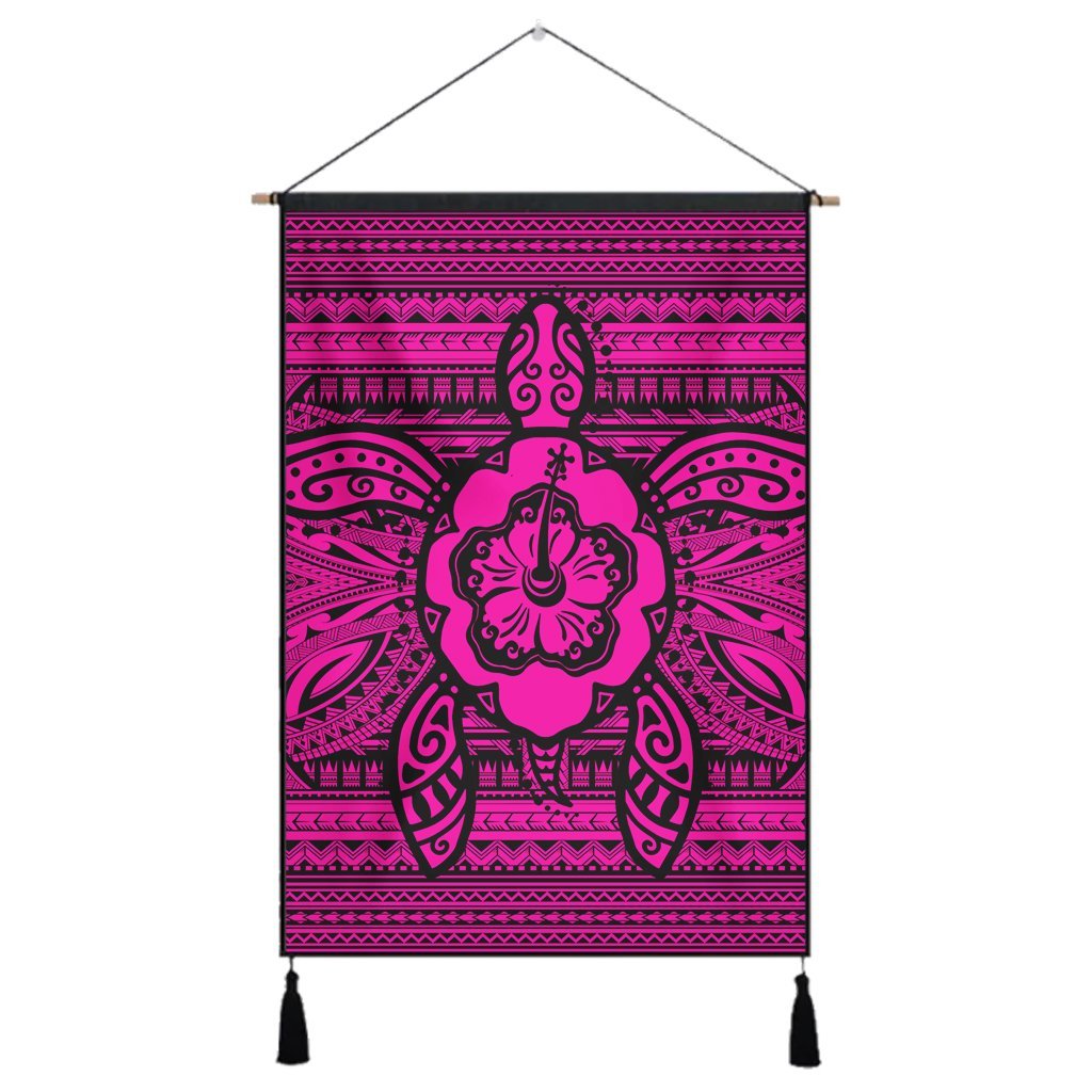 Hawaiian Turtle Polynesian Tribal Hanging Poster Pink AH Hanging Poster Cotton And Linen - Polynesian Pride