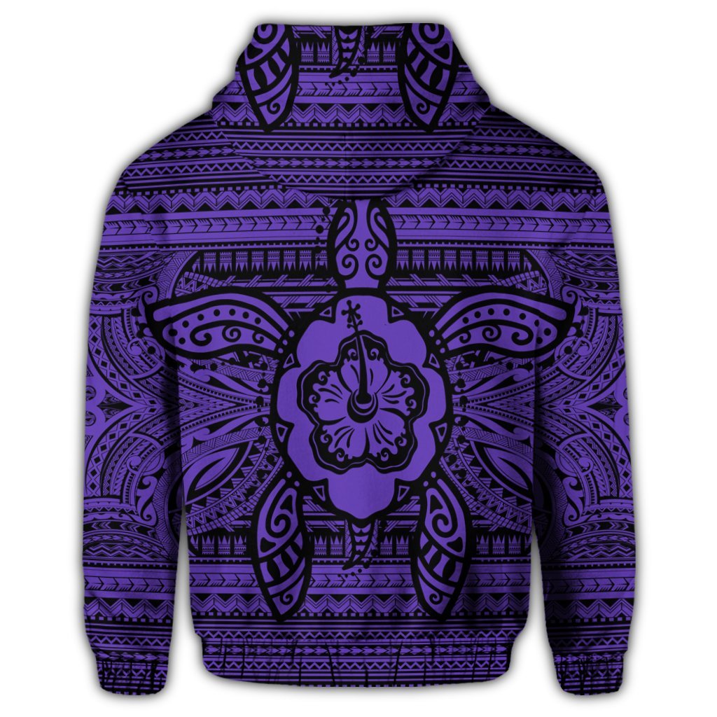 Hawaiian Turtle Polyensian Tribal Zip Hoodie Purple - Polynesian Pride