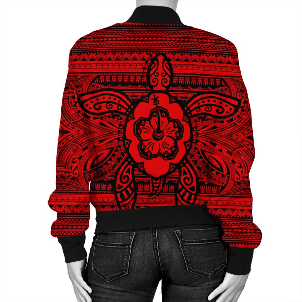 Hawaiian Turtle Polynesian Tribal Bomber Jacket Red AH - Polynesian Pride