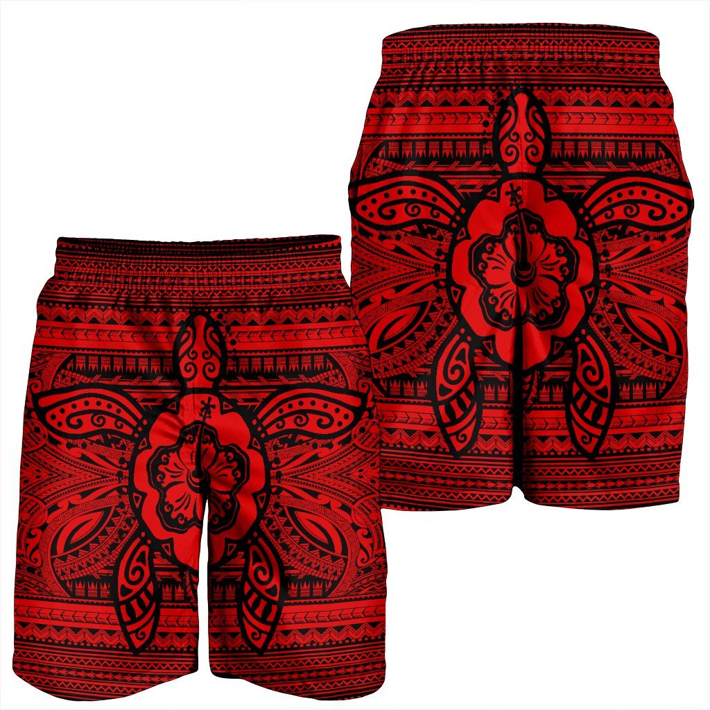 Hawaiian Turtle Polynesian Tribal Men's Shorts Red AH - Polynesian Pride