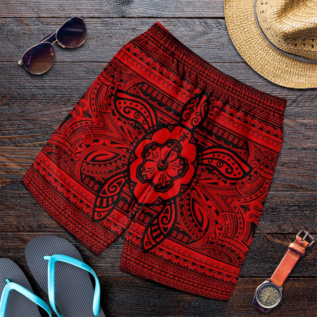 Hawaiian Turtle Polynesian Tribal Men's Shorts Red AH Art - Polynesian Pride