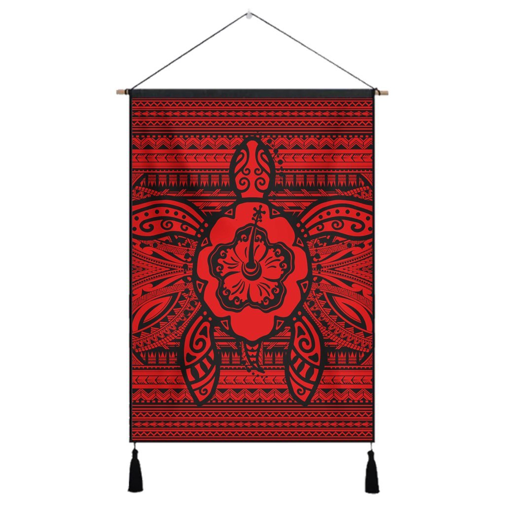 Hawaiian Turtle Polynesian Tribal Hanging Poster Red AH Hanging Poster Cotton And Linen - Polynesian Pride