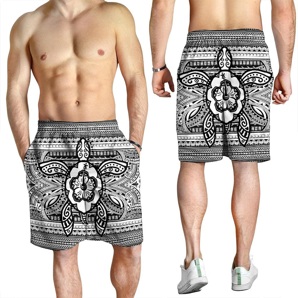 Hawaiian Turtle Polynesian Tribal Men's Shorts White AH - Polynesian Pride