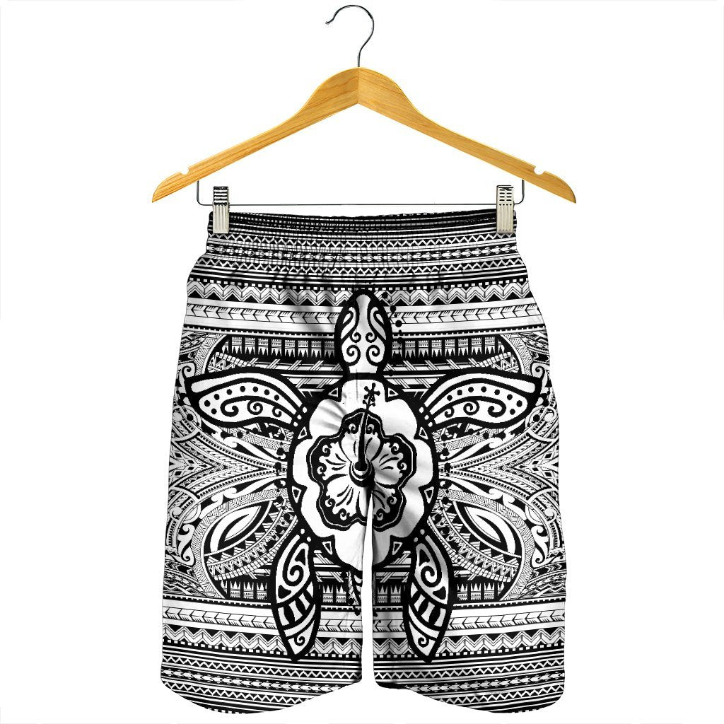 Hawaiian Turtle Polynesian Tribal Men's Shorts White AH - Polynesian Pride