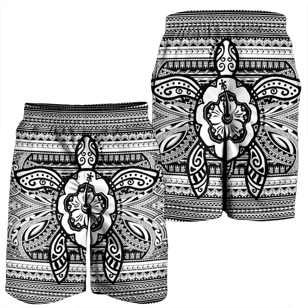 Hawaiian Turtle Polynesian Tribal Men's Shorts White AH - Polynesian Pride