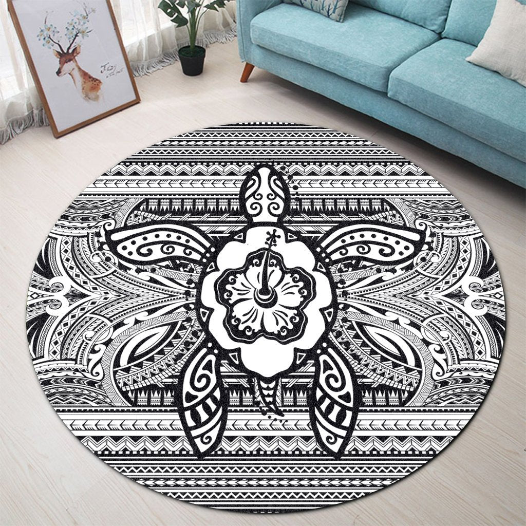 Hawaiian Turtle Polynesian Tribal Round Carpet White AH - Polynesian Pride