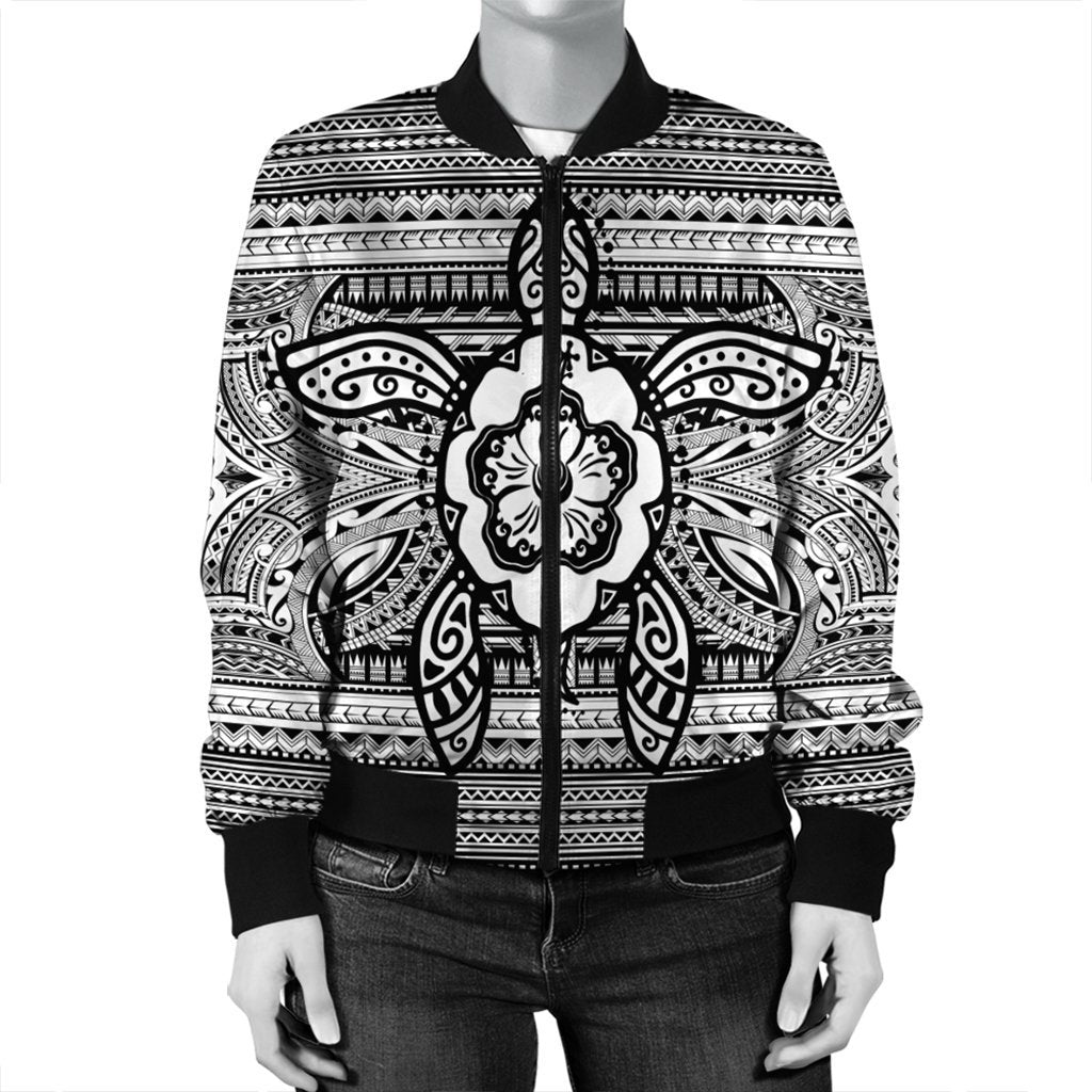 Hawaiian Turtle Polynesian Tribal Bomber Jacket White AH - Polynesian Pride