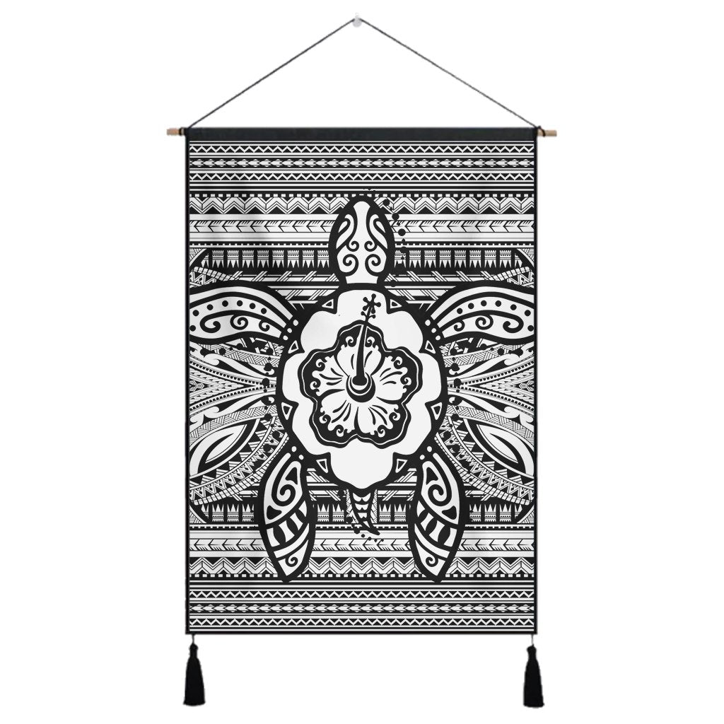 Hawaiian Turtle Polynesian Tribal Hanging Poster White AH Hanging Poster Cotton And Linen - Polynesian Pride