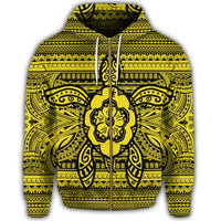 Hawaiian Turtle Polyensian Tribal Zip Hoodie Yellow - Polynesian Pride