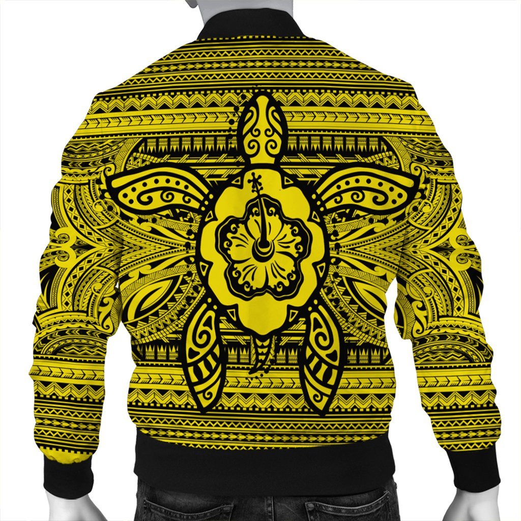 Hawaiian Turtle Polynesian Tribal Bomber Jacket Yellow AH - Polynesian Pride