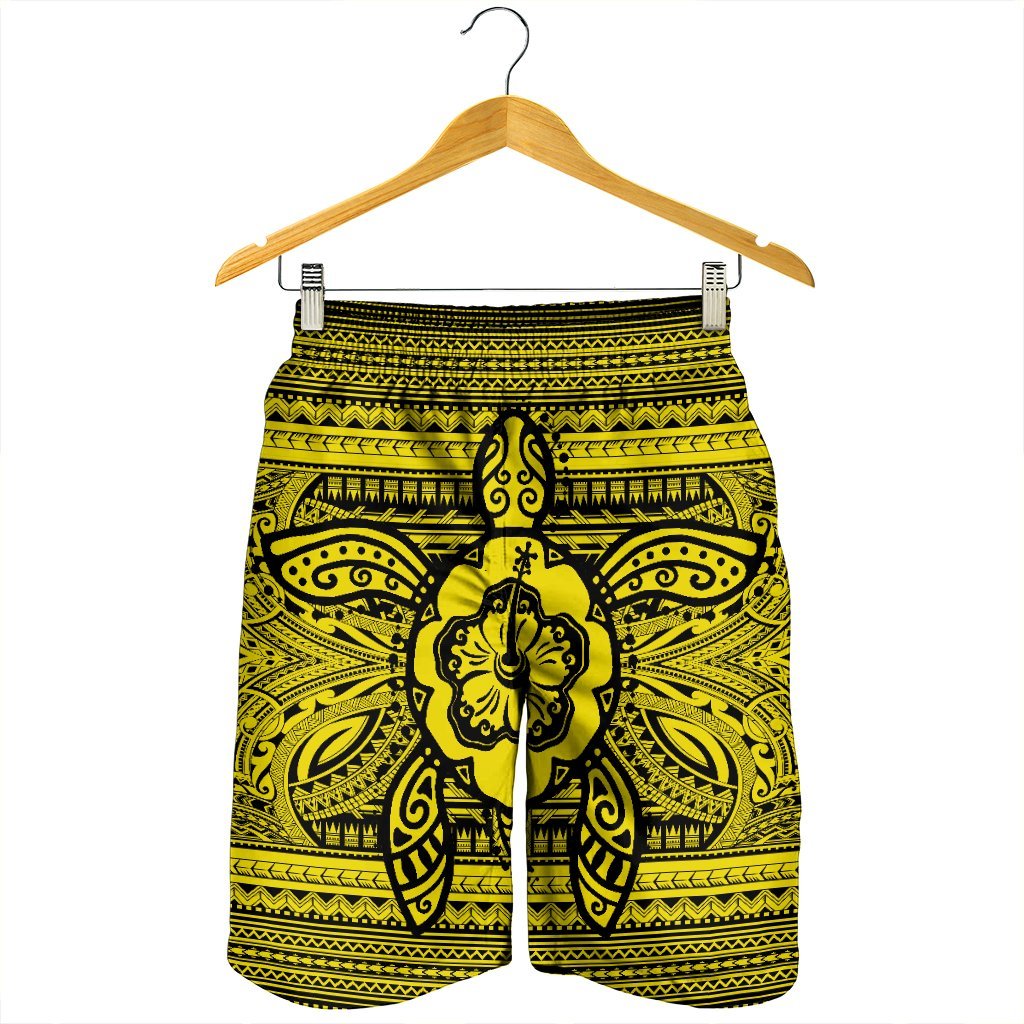 Hawaiian Turtle Polynesian Tribal Men's Shorts Yellow AH - Polynesian Pride