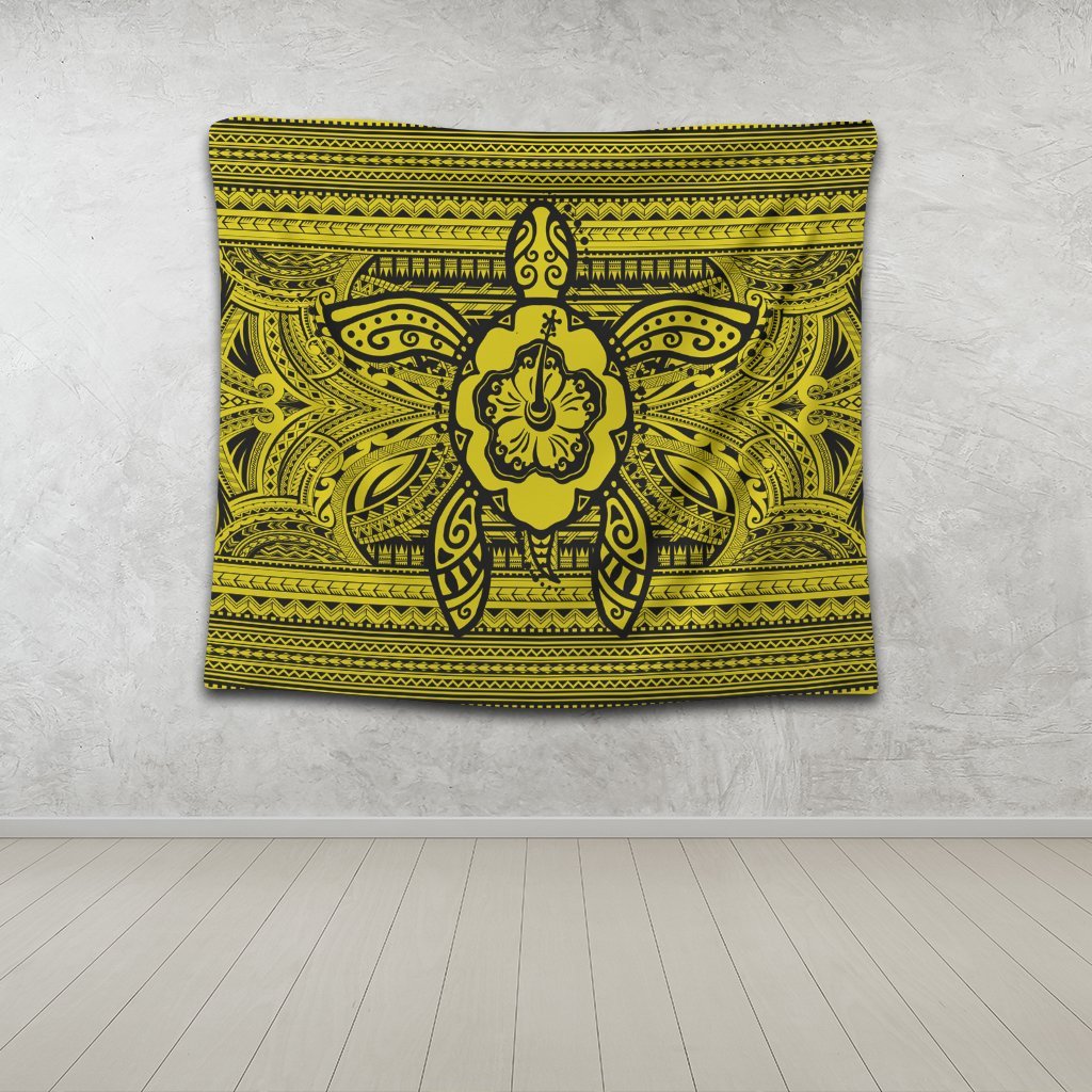 Hawaiian Turtle Polynesian Tribal Tapestry Yellow AH - Polynesian Pride