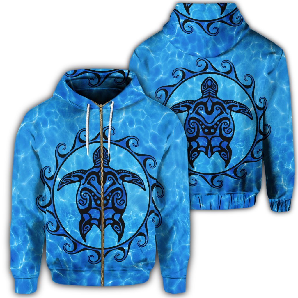 Hawaiian Turtle Polynesia Under The Sea Zip Hoodie Unisex Art - Polynesian Pride