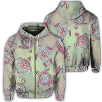 Hawaiian Turtle Polynesian Zip Hoodie Unisex Art - Polynesian Pride