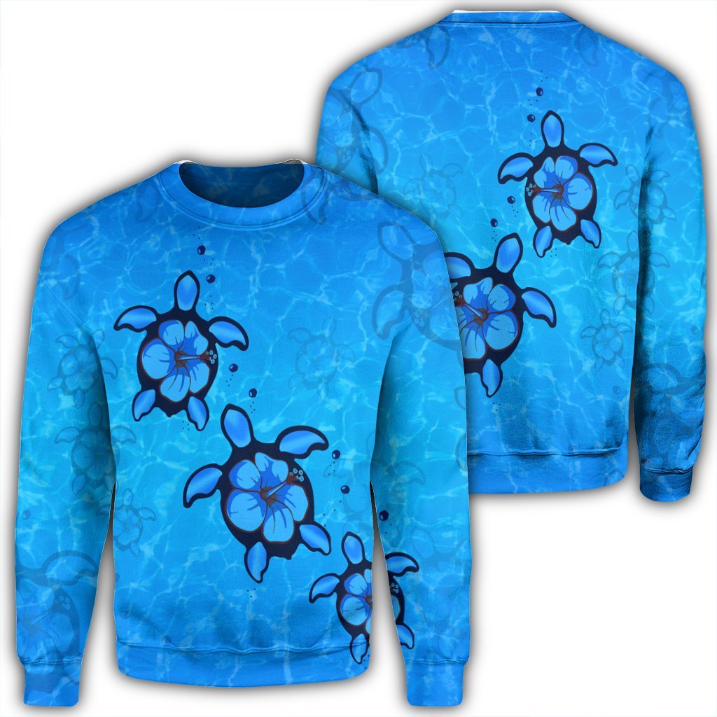Hawaiian Turtle Swim In The OCean With Hibiscus Polynesian Sweatshirt - AH Unisex Black - Polynesian Pride