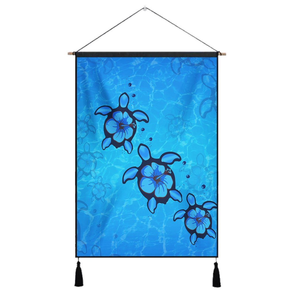 Hawaiian Turtle Swim In The OCean With Hibiscus Polynesian Hanging Poster - AH Hanging Poster Cotton And Linen - Polynesian Pride