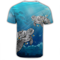 Hawaiian Turtle Swim With Fish In The Ocean Polynesian T Shirt AH - Polynesian Pride