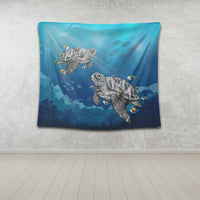 Hawaiian Turtle Swim With Fish In The Ocean Polynesian Tapestry - AH - Polynesian Pride