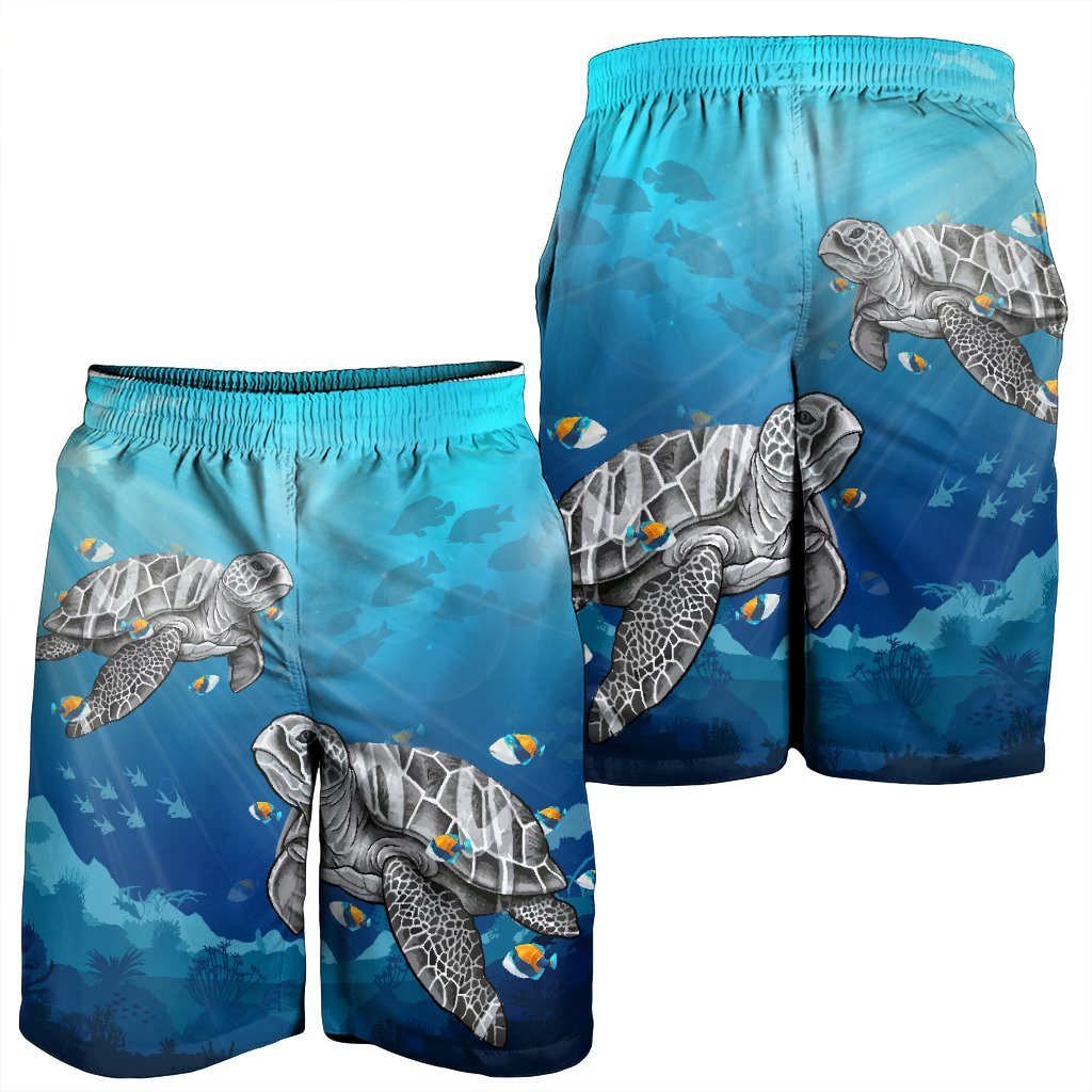 Hawaiian Turtle Swim With Fish In The Ocean Polynesian Men's Shorts - AH - Polynesian Pride